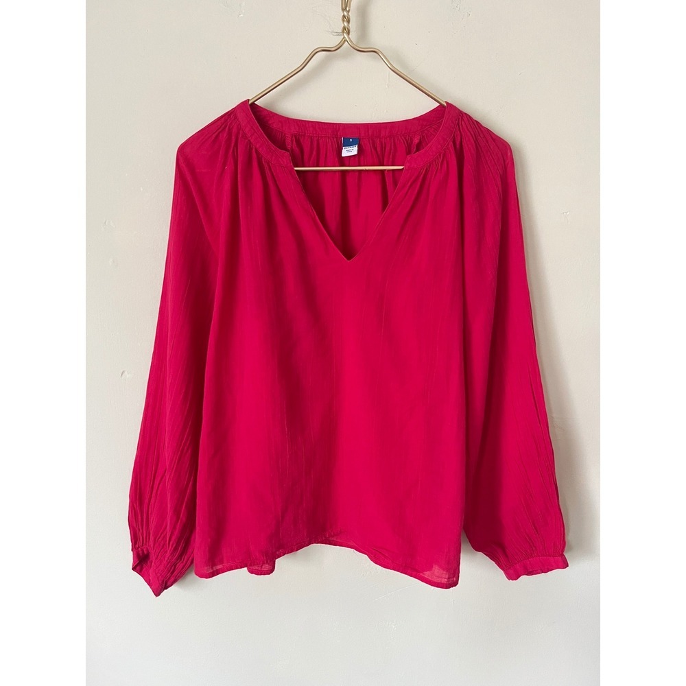 Old Navy Womens Pink feminine Cottagecore V-Neck Long Sleeve Textured Blouse S
